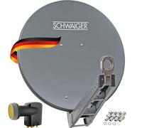 SCHWAIGER 4630 - Juego de antena parabólica satélite Quad LNB digital 8 x conector F de 7 mm, antena satélite de aluminio, color antracita, 75 x 80 cm