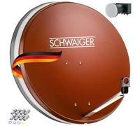 SCHWAIGER 524 Sat Sistema Satélite Set Antena parabólica Quad LNB Digital 8X F-Plug 7mm Aluminio Sat Antena Set Completo Rojo ladrillo 75 x 85cm