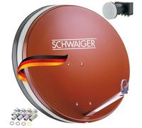 SCHWAIGER 555 Sistema Sat Set satélite Antena parabólica Quad LNB Digital 8X F-Plug 7mm Antena Sat de Aluminio Set Completo Rojo ladrillo 74,5 x 84,5 cm