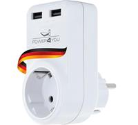 SCHWAIGER 661521 Adaptador de Carga para Toma USB múltiple Schuko Enchufe de Carga rápida Enchufe múltiple 3680W conexión USB 3,4A Giratorio 360° Blanco
