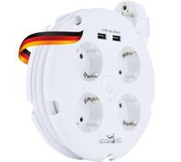 SCHWAIGER 661538 Regleta de enchufes múltiple Redonda Enrollacable múltiple cuádruple multifunción Schuko (máx. 3680W) 2X conexión USB (2,5A) Interruptor de desconexión Cable de 1,5 m