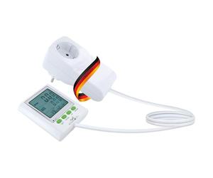 SCHWAIGER 661576 Contador de costes de electricidad de consumo de energía Contador de costes de energía Adaptador de enchufe Pantalla separada con cable de prolongación Medición de electricidad