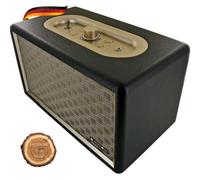 SCHWAIGER -661705- Altavoz Bluetooth | 24 W | Diseño Retro | inalámbrico | portátil | batería de 2200 mAh | Recargable | Carcasa de Madera | Aspecto de Cuero | Negro