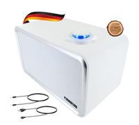 SCHWAIGER -661736- Altavoz Bluetooth | 24 W | Diseño Retro | inalámbrico | portátil | batería de 2200 mAh | Recargable | TWS Stereo | Rejilla metálica Frontal | Carcasa de Madera | Blanco