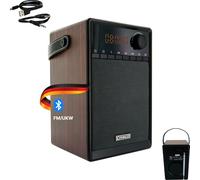 SCHWAIGER 715736 Radio Despertador Analógico Portátil FM Altavoz Bluetooth Music Box Radio AUX Micro-SD Aspecto Madera Pantalla LED Funciona con Pilas