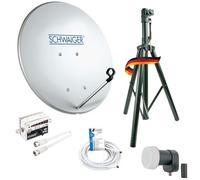 SCHWAIGER SATSET440 - Juego completo de antena satélite digital (cable de satélite LNB, 10 m, buscador de satélite, trípode, antena satélite, acero, 40 cm, incluye accesorios de montaje