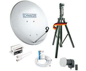 SCHWAIGER SATSET440 - Juego completo de antena satélite digital (cable de satélite LNB, 10 m, buscador de satélite, trípode, antena satélite, acero, 40 cm, incluye accesorios de montaje