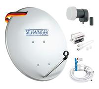 SCHWAIGER Juego completo de antena satélite digital, cable de satélite LNB de 10 m, buscador de satélite, antena de acero, 40 cm, incluye accesorios de montaje, cuenco satélite pequeño, sistema de 1
