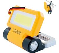 SCHWAIGER WL213 - Lámpara de trabajo con linterna, gancho, imanes, foco de trabajo, luz de taller, luz de bolsillo, batería giratoria 180°, color amarillo, negro y plateado