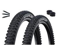Schwalbe Hans Dampf 2 x Performance TLR TwinSkin ADDIX E-25 Negro 60-584 (27,5 x 2,35) + 2 cámaras Schwalbe AV19 incluye desmontador de neumáticos maxxi4you