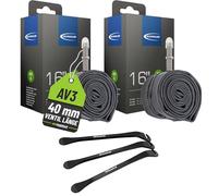 Schwalbe - Juego de 2 mangueras para bicicleta (16 pulgadas, 47/62-305), válvula AV de 40 mm, incluye 3 levantadores de neumáticos MSZweirad