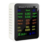 Schwamm Medidor portátil de calidad del aire 9 en 1 PM2,5 PM10 CO CO2 TVOC HCHO Probador de Temperación y Humedad Pantalla Color, Blanco