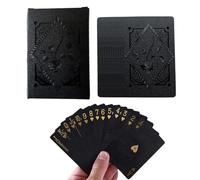 Schwarze Spielkarten - Wasserdichtes PVC Pokerdeck, Luxus Goldfolien Design, Waschbares Zaubertricks Werkzeug, Robustes Kunststoff Tischspiel Set | Für Familienfeier Camping Gruppenaktivität