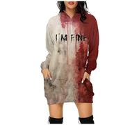 Schwarzes Kleid Elegant Lange lustige Brief Druck Hoodie Tasche Pullover Kleid Damen Kleid Glitzer (M)