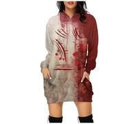 Schwarzes Kleid Elegant Lange lustige Brief Druck Hoodie Tasche Pullover Kleid Damen Kleid Glitzer (XL)