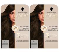 Schwarzkopf Crema Supreme Coloration 4-0, color marrón oscuro natural (2 x 182 ml), color permanente con sérum y mascarilla que protege contra daños visibles del cabello
