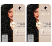 Schwarzkopf Creme Supreme Coloration 1-0 Deep Black (2 x 182 ml), coloración permanente con suero y mascarilla para el cabello, protege contra daños visibles del cabello, para una cobertura de canas