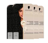 Schwarzkopf Creme Supreme Coloration 1-0 Deep Black (4 x 182 ml), coloración permanente con suero y mascarilla para el cabello, protege contra daños visibles del cabello, para una cobertura 100% de
