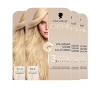 Schwarzkopf Creme Supreme Coloration 10-0 rubio natural ultraclaro (4 x 182 ml), color permanente con sérum y mascarilla que protege contra daños visibles del cabello, para una cobertura 100% de canas