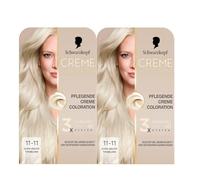 Schwarzkopf Creme Supreme Coloration 11-11 rubio titanio ultra claro (2 x 182 ml), color permanente con suero y mascarilla que protege contra daños visibles del cabello, para una cobertura 100% de