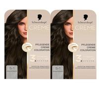 Schwarzkopf Creme Supreme Coloration 5-1 - Tinte permanente para el cabello (2 x 182 ml), color marrón frío con sérum y mascarilla para el cabello que protege contra daños visibles, para una cobertura