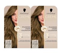 Schwarzkopf Creme Supreme Coloration 7-0 rubio oscuro natural (2 x 182 ml), coloración permanente con suero y mascarilla para el cabello, protege contra daños visibles del cabello, para una cobertura