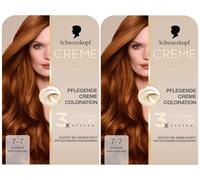 Schwarzkopf Creme Supreme Coloration 7 - 7 rubio cobre oscuro (2 x 182 ml), coloración permanente con suero y mascarilla para el cabello, protege contra daños visibles, para una cobertura 100% de