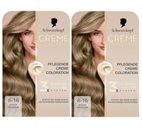 Schwarzkopf Creme Supreme Coloration 8 - 16 rubio ceniza fresco (2 x 182 ml), coloración permanente con suero y mascarilla para el cabello, protege contra daños visibles del cabello, para una