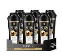 Schwarzkopf Gliss Ultimate Repair Champú ultra reparador para cabello dañado y seco (6 x 250 ml), con keratina líquida y sérum de perla, 90% más de resistencia y brillo