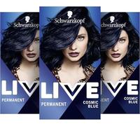 Schwarzkopf LIVE Intense Colour Tinte 90 Cosmic Blue (3 x 142,5 ml), coloración permanente con suero intensificador de color, color permanente para una cobertura perfecta de las canas