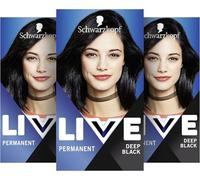 Schwarzkopf LIVE Intense Colour Tinte 99 Deep Black (3 x 142,5 ml), coloración permanente con suero intensificador de color, color permanente para una cobertura perfecta de las canas