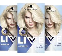 Schwarzkopf Live Max Blonde 00B (3 x 142,5 ml), blanqueador para hasta 9 niveles de aclarado sin amarillez, aclarar el cabello con tecnología antirotura