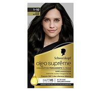 Schwarzkopf Oleo Supreme 1-10 Intenso Negro - Tinte permanente con aceite, color y brillo de larga duración, fórmula sin amoniaco, cubre el 100% de las canas