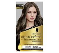 Schwarzkopf Oleo Supreme - Tinte de aceite permanente, color y brillo de larga duración, sin amoniaco, cubre 100% cabello blanco, sistema HaptIQ, color marrón claro 5-54