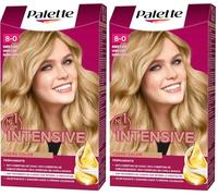 Schwarzkopf Palette Intensive Creme Color - Tono 8 cabello Rubio Claro - Coloración Permanente de Cuidado con Aceite de Marula - Óptima cobertura de canas - Color duradero hasta 8 semanas