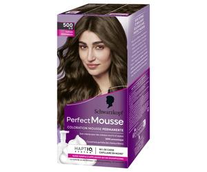 Schwarzkopf Perfect Mousse - Coloración Permanente - Castaño oscuro 500. | Castaño 500, coloración espuma, sin amoniaco, cobertura de cabellos blancos, máscara de cuidado natural, color uniforme