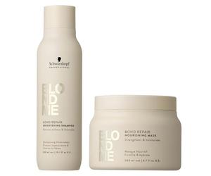 Schwarzkopf Professional Blondme - Rutina para cabello fino - Mascarilla reparadora nutritiva Bond Repair + Champú abrillantador Bond Repair contra la contaminación ambiental 300 ml - Dúo