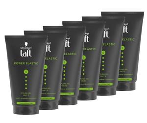 Schwarzkopf TAFT Gel Power Elastic (6 x 150 ml), gel para el cabello para hasta 48 horas de fuerte sujeción, suave para el cabello y el cuero cabelludo, vegano, gel de peinado