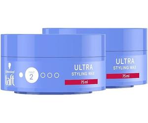 Schwarzkopf Taft Ultra Styling Wax (2 x 75 ml), cera para el cabello para hasta 24 horas de control de peinados flexibles, suave para el cabello y el cuero cabelludo, cera vegana para peinar el