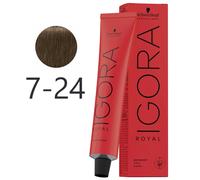 Schwarzkopf Professional IGORA ROYAL Permanent Color Creme 7-24 Rubio Medio Beige Ceniza Tubo 60 ml