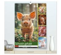 Schwein gehabt (hochwertiger Premium Wandkalender 2026 DIN A2 hoch), Kunstdruck in Hochglanz: Lass dich täglich von den kleinen rosa Glücksbringern ... und finde jeden Tag einen Grund zum Lächeln.