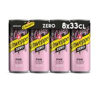 Schweppes Tónica Pink Zero con sabor a Grosella, sin Azúcar ni Calorías - Lata, Pack 8x33cl