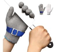 Schwer guantes anticorte nivel 9, guantes de trabajo de malla metálica,Sin flúor,guantes de cota de malla para el pelado, corte y descascarillado de ostras en carnicerías (M)