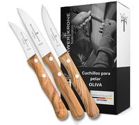 Schwertkrone 3 cuchillos para fruta y verdura madera de olivo pelador - Cuchillos Mondadores, Acero Inoxidable