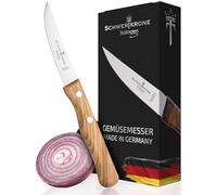 Schwertkrone Cuchillo de cocina Solingen, cuchillo para frutas y verduras, acero inoxidable, madera de olivo, punta de 7,6 cm