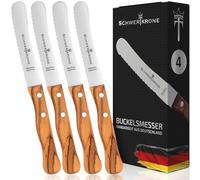 Schwertkrone Cuchillo de pan con filo ondulado y mango de madera de olivo, 4 unidades
