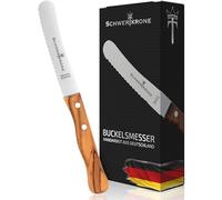 Schwertkrone Cuchillo para panecillos, corona de espada, cuchillo de mantequilla, mango de madera de olivo (1 unidad)