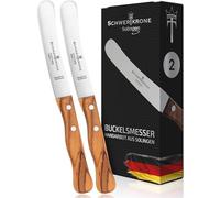 Schwertkrone Juego de 2 cuchillos Buckelsmesser - El original cuchillo de desayuno de Solingen - Acero inoxidable, Dwünschliff, madera de olivo - Cuchillo para panecillos
