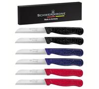 Schwertkrone Juego de 6 cuchillos peladores [fabricado en SOLINGEN - Alemania] - Cuchillo de cocina - Cuchillo de cocina largo afilado dentado - Cuchillo pelador de patatas - Cuchillo multiusos (hoja