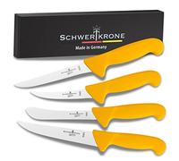 Schwertkrone Juego de cuchillos de carnicero, hoja brillante, acero inoxidable, mango de plástico higiénico - 4 piezas - Fabricado en Solingen, Alemania